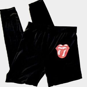 AQ SPORT WOMENS LEGGINGS BLACK ROLLING STONES LIPS XL